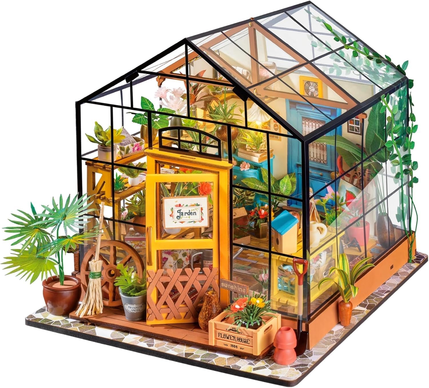 Robotime Mini Greenhouse DIY Dollhouse Kit with LED Lights